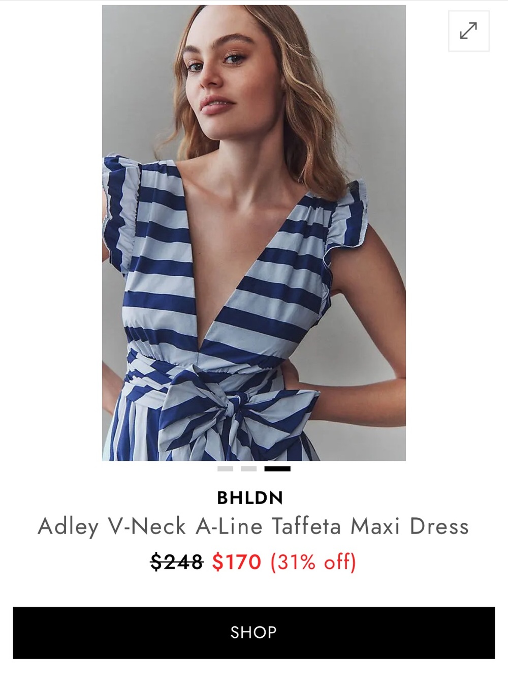 BHLDN Blue and White Striped V-Neck A-Line Dress